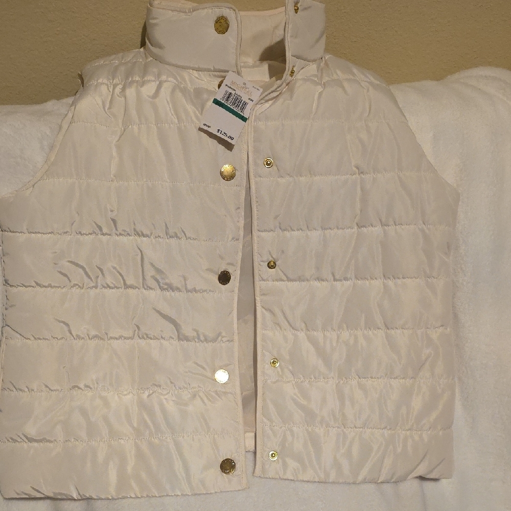 MICHAEL Michael Kors Kids Cream Puffer Vest with Gold Accents
